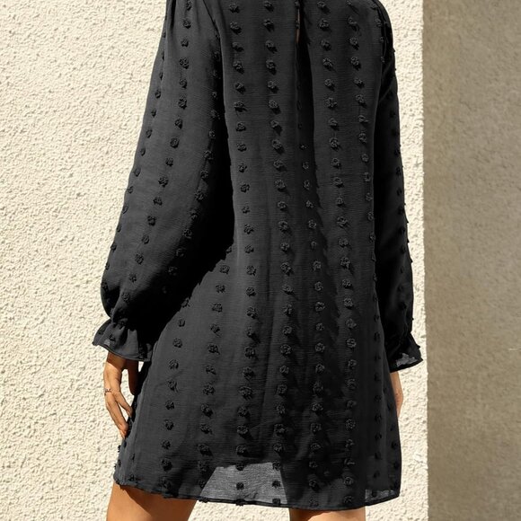 Women's Swiss Dot Long Sleeve Mini Dress Casual Flowy Chiffon for Women - Picture 6 of 6